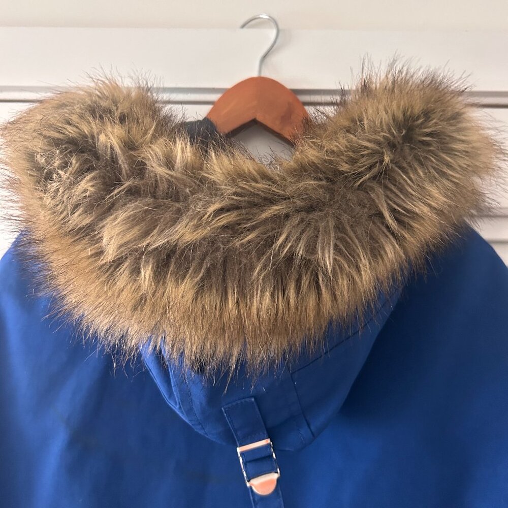 Kooples Blue & Black Puffer Jacket with Faux Fur Hood - Picture 5 of 7